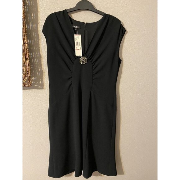 Anne Klein Dress Black 10 V Neck A Line Career Party Wedding NWT NEW $295 - Picture 10 of 12